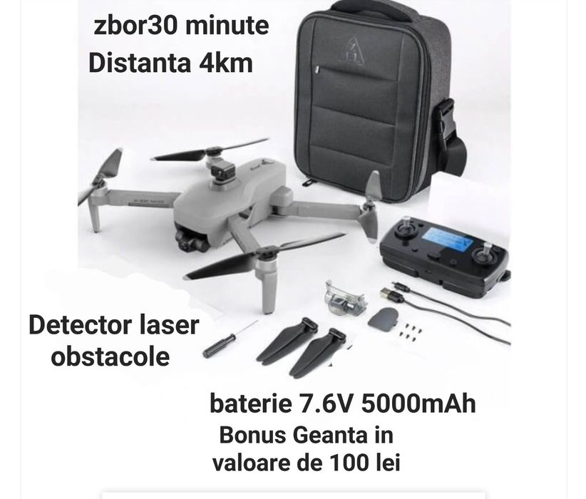 Drona Camera 4K EIS 5G WiFi, 4KM, FPV, GPS,Gimbal 3 Axe, 30 Min  Nouă
