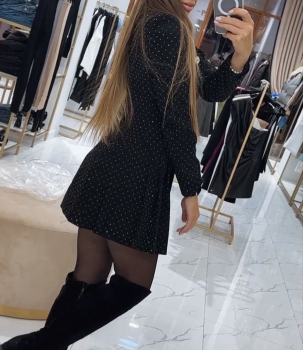 Платье пиджак черное с блестками