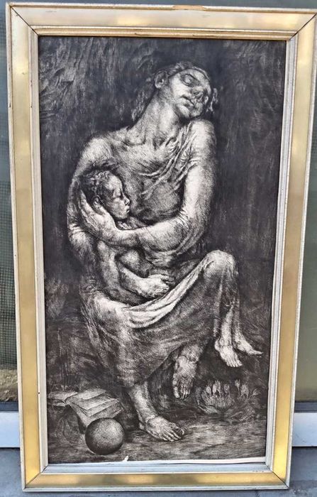 Tablou vechi - gravura - materna - nesemnata
