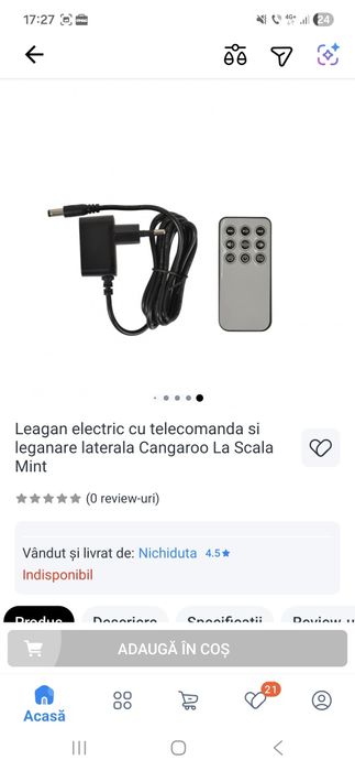 Leagăn electric Cangaroo - La Scala, mentă