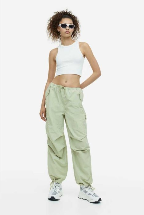 Светло зелен широк панталон HM, S/ Бели дънки H&M, карго панталон, нов
