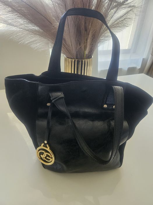 Poseta neagra piele cu piele întoarsă