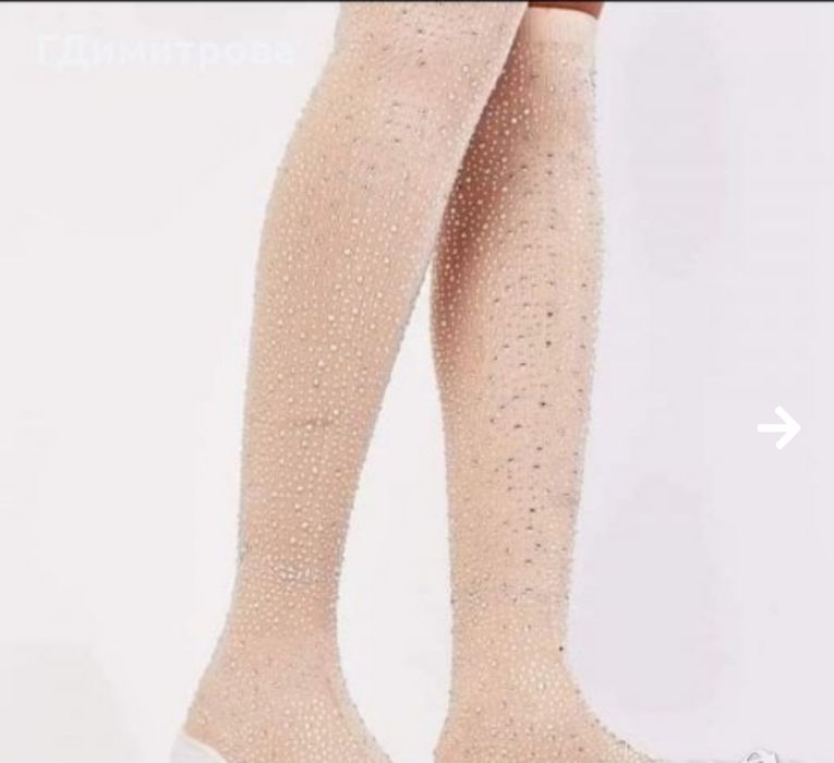 Бляскави дамски ботуши тип чорап с камъчета