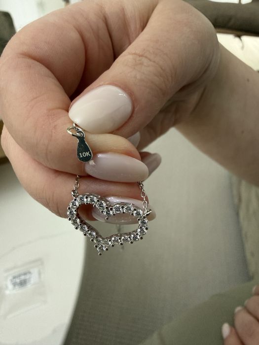 Lant inima aur alb 10 carate cu pietre Moissanite