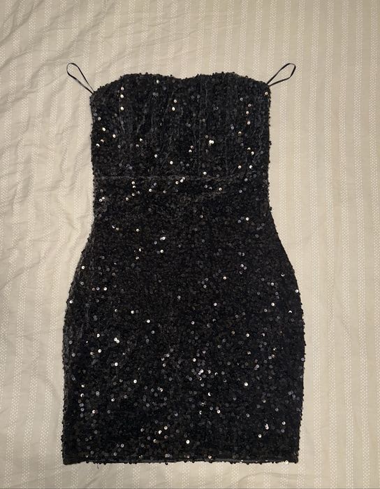 Блестяща празнична черна рокля, ХС, 34