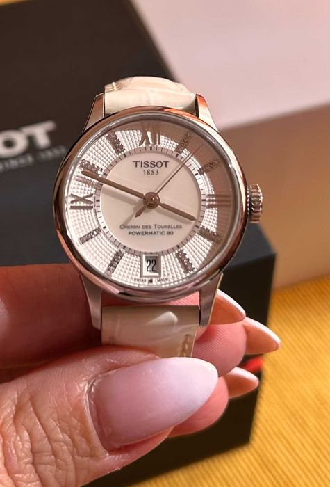 Дамски часовник TISSOT,Автоматиk ТИСОТ 32 диаманта, бял, сапфир стъкло