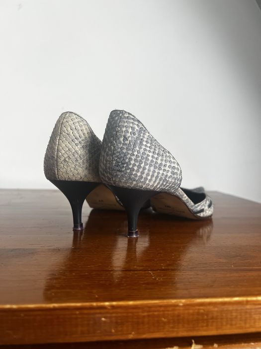 Сини змийски обувки kitten heel нисък ток