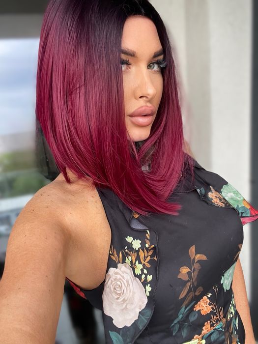 Peruca scurta bob roscata , radacina ombre brunet + spray peruci / ham sexi