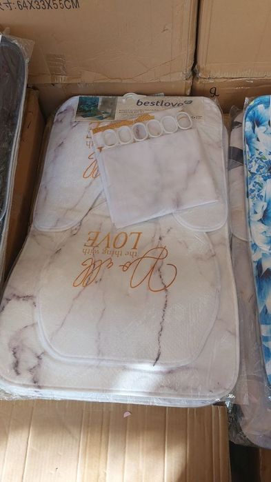 Комплект для ванной и туалета 4 в 1, коврики и шторка для ванной