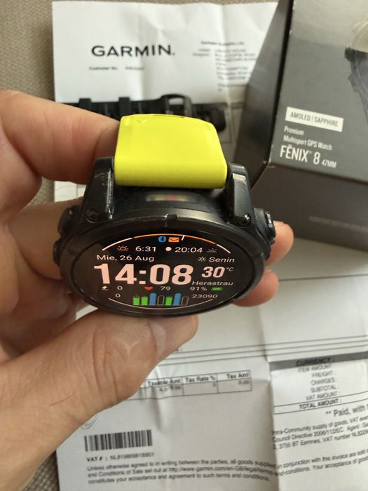 Garmin Fenix 8 AMOLED Titanium Sapphire 47mm - Factura si Garantie + Curea NOUĂ galben neon