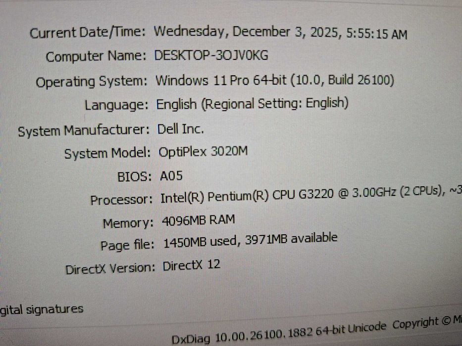 Dell Optiplex 3020M, Intel G3220 3.00 GHz, 4 GB, 500 HDD, Windows