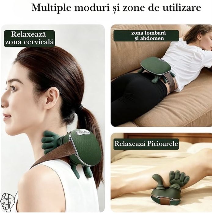 Aparat Masaj Cervical Multifunctional, 4D, 3 Intensitati, 2 Trepte Caldura 40/45°C, Wireless, Autonomie 70 min