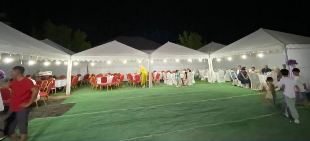 Шатыр мен Юрта аренда  домалақ стол стулья чехолымен ыдыс аяқ бар