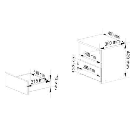 Noptiere albe cu 1 sertar, set 2 buc