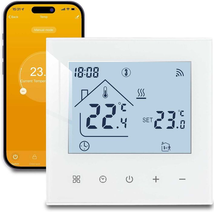 Termostat Beok WiFi,smart wireless inteligent încălzire prin pardoseală apă,boiler centrala termica,digital compatibil cu Alexa Google Home,3A,230V