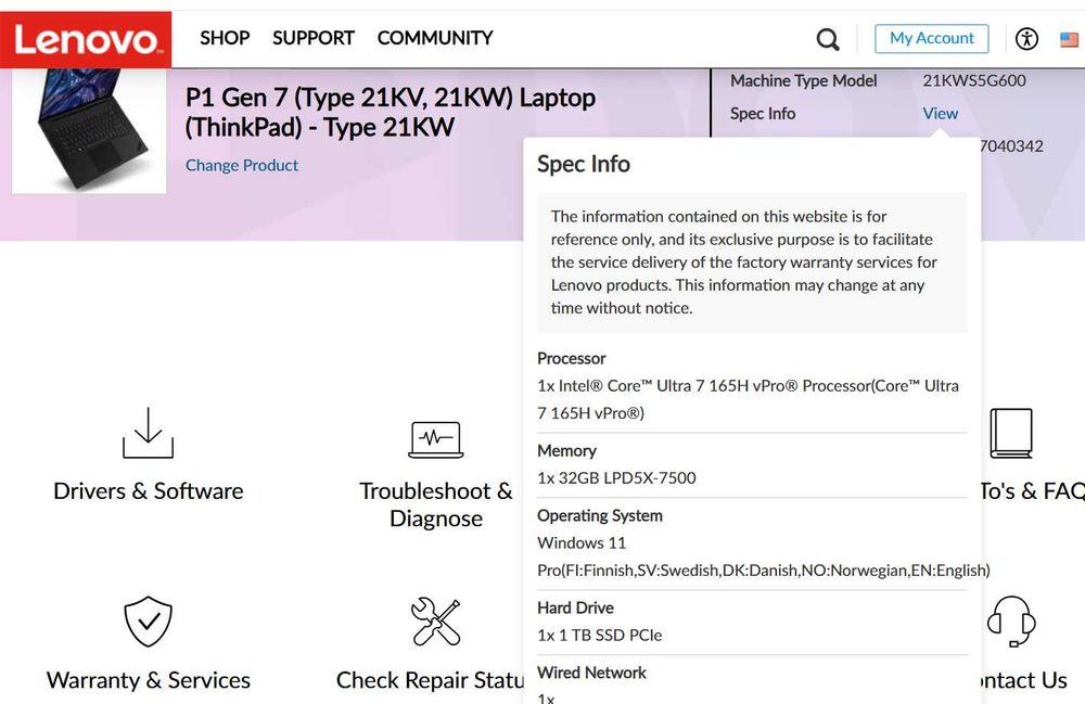 Lenovo ThinkPad P1 Gen 7 16”2,5K 500nit RTX A2000, Ultra 7 165H 32/1Tb