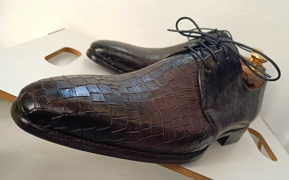 Pantofi de lux 44 44.5 45 Greve NOI lucrati manual piele embosata nat