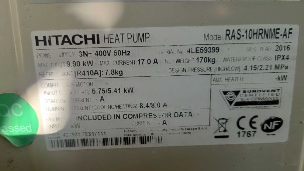 Термо помпа вода - въздух HITACHI