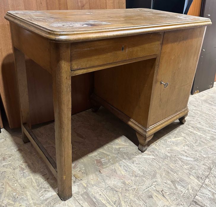 Birou Vintage din Lemn Stil ArtDeco; Birou cu usa si sertar