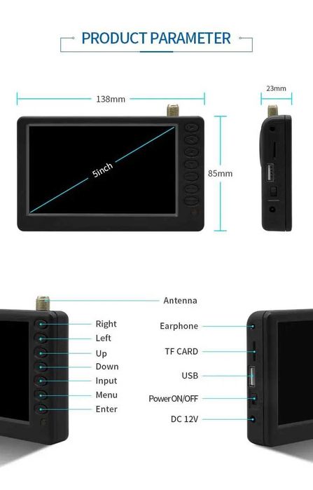 Джобен Телевизор 5" Портативен малък за кола камион автомобил мини TV