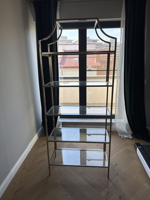 Etajeră decorativă aurie cu 5 polițe din sticlă – 180 cm