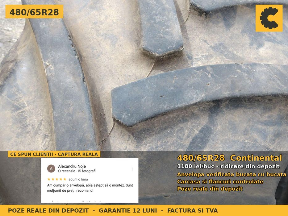 Anvelope Cauciucuri 480/65R28 480/65 R28 480/65-28 4806528 Continental Tractor Punte Fata Utilaje Agricole SH Second Hand IEFTIN Garantie 1 An