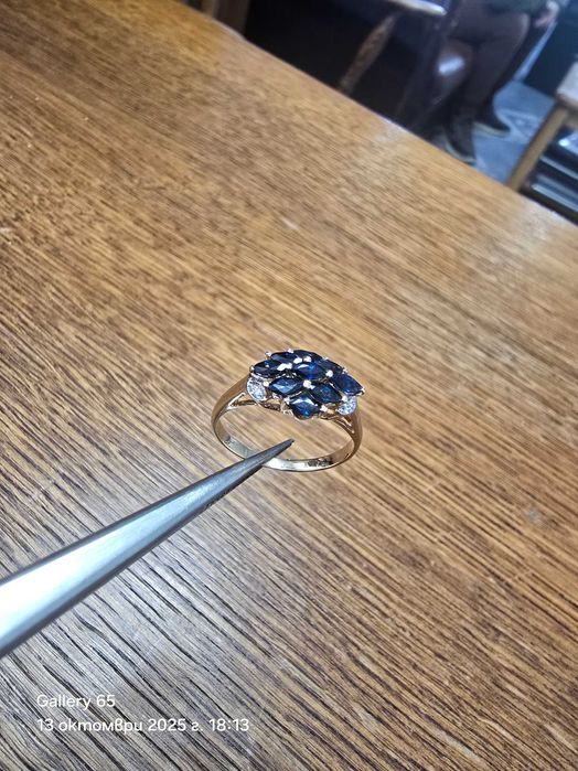 Дамски Златен Пръстен - Сапфири и Диаманти