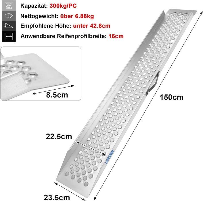 Rampa incarcare otel LIEKUMM – 300 kg, 150 cm, argintiu