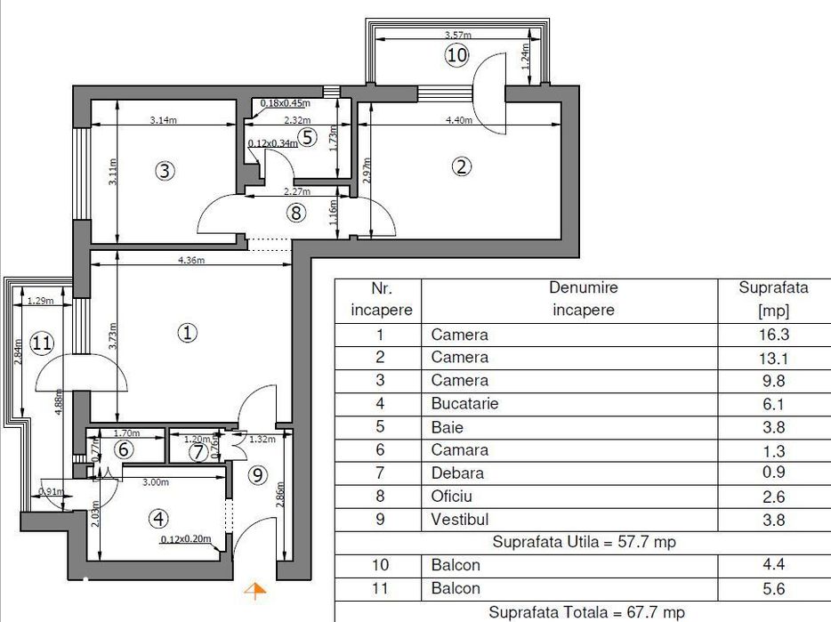 Apartament 3 camere – Șoseaua Ștefan cel Mare – etaj 6/7 – 2 balcoane