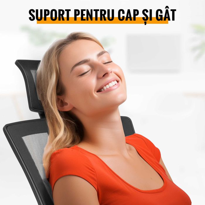 Scaun de Birou, Dr.Home Pixy XL, Suport Lombar, Tetiera, Mesh - Negru