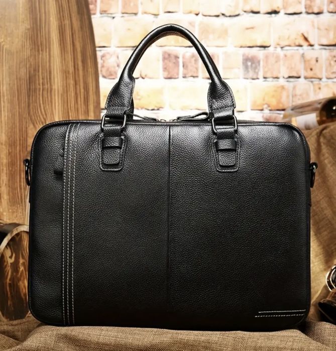 Мъжка луксозна кожена бизнес чанта (Офис Кежуал за лаптоп)Естест. кожа