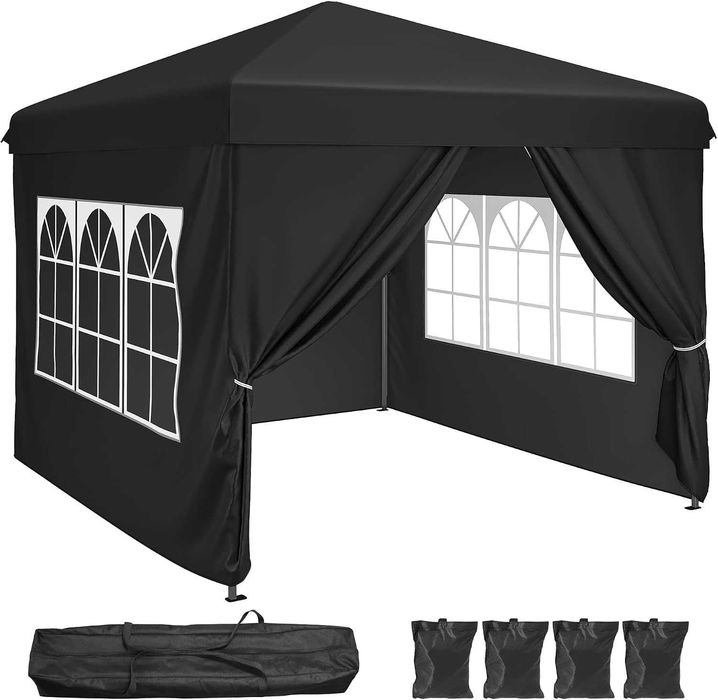 Pavilion pop-up 2,5 x 2,5 m cu pereti laterali , negru