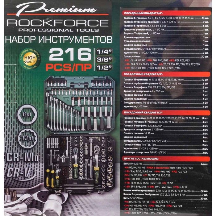 Професионално гедоре 216 части ROCKFORCE PREMIUM