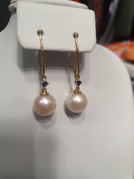 Cercei Aur cu Safir si Perle