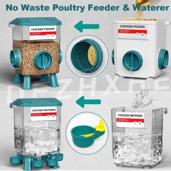 Комплект висяща хранилка и поилка за пилета DEZHXHE, автоматична, 8 кг