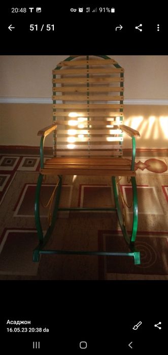 Sifatli pirofil va yogochdan tebratgich stul