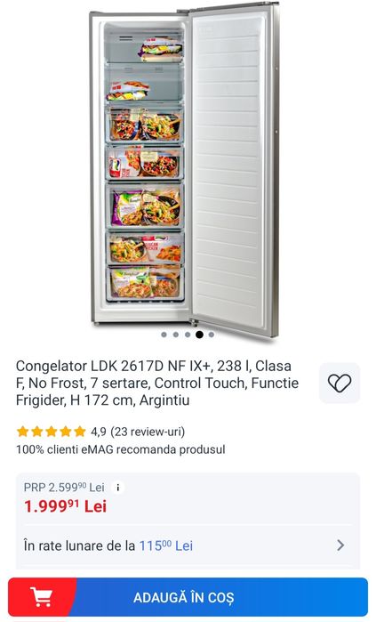 Vând Congelator LDK, 7 sertare, 238 l, 172 cm