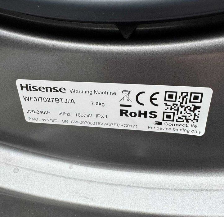 Стиральная машина Hisense 7 кг WF3I7027BTJA Inverter Steam Wi-Fi