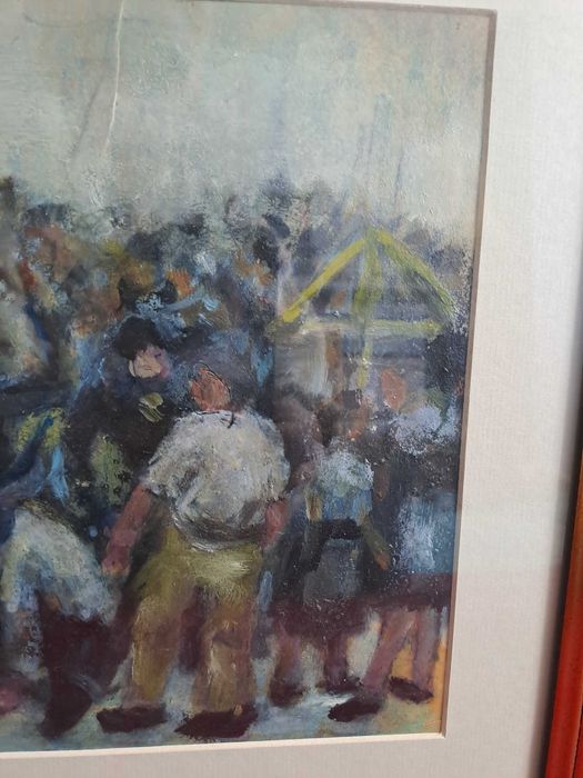 tablou romanesc pictura in acuarela 46/36 cm semnat datat 1990