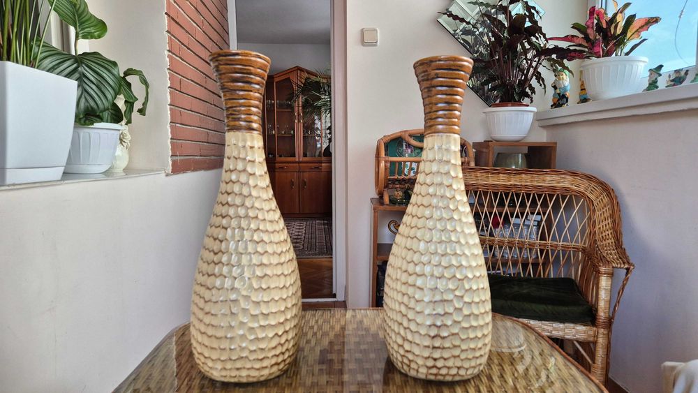 Set 2 vaze decorative mari din ceramica texturata / vaze podea