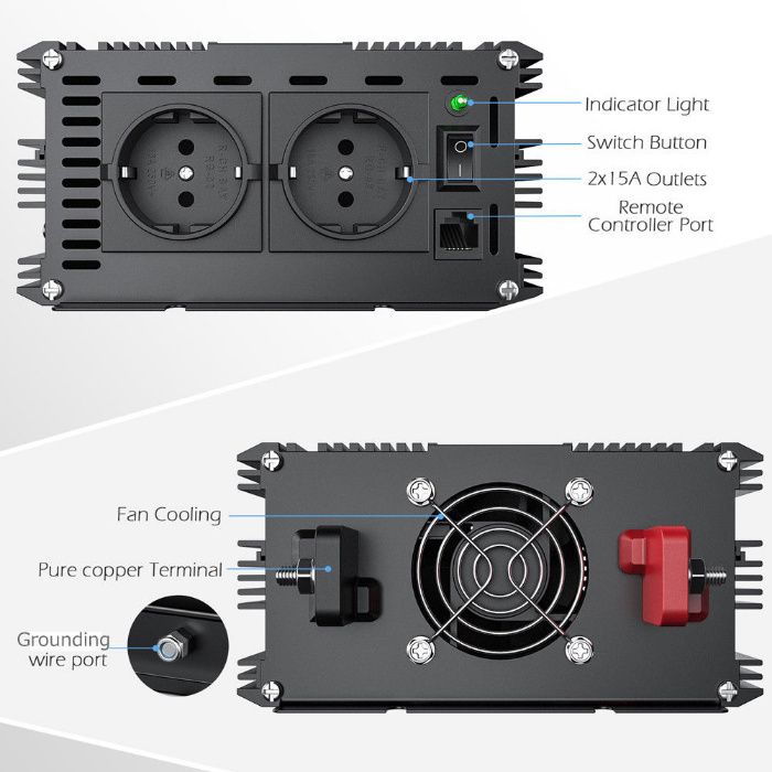 НЕМСКИ Инвертор 2500w /5000w 24v - 220v пълна синусоида с дистанционно