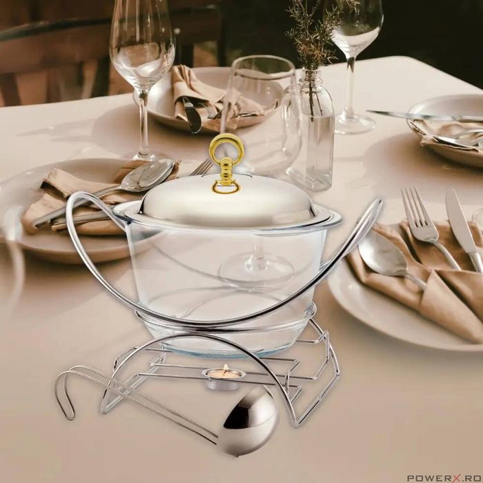 Vas, recipient pentru incalzirea alimentelor, sticla, capacitate 4