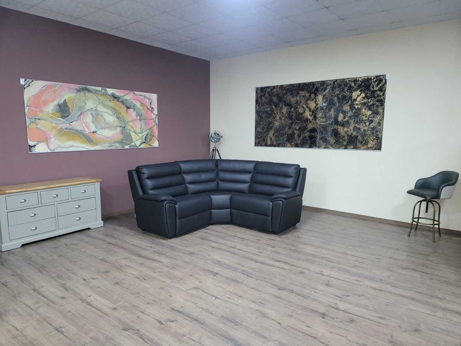 Черен кожен ъглов диван La-z-boy