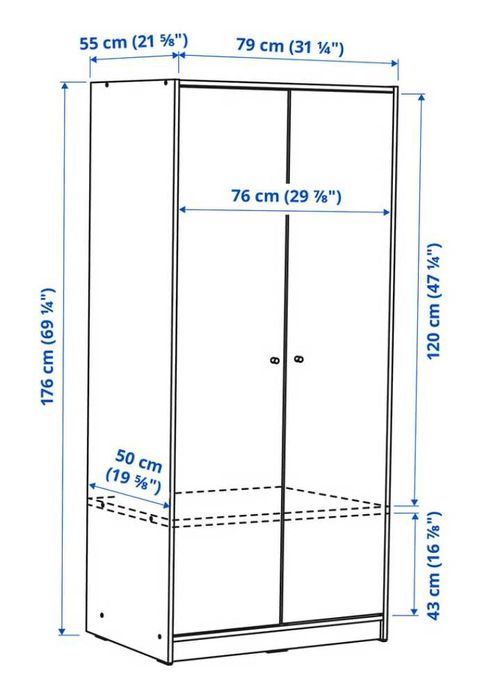 Dulap 2 uşi, alb, 80x55x176 cm