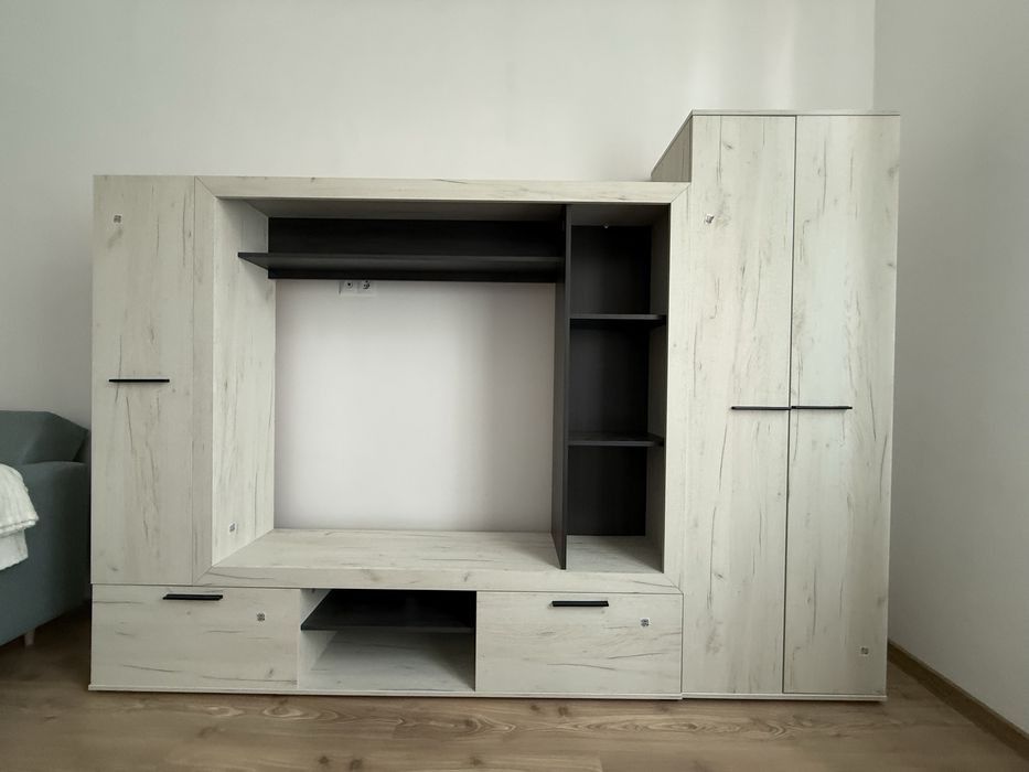 Biblioteca living Lorca si dulap Lorca, stejar alb + lemn negru