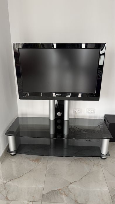 Masa tv living sticla cu suport tv + televizor Philips 100cm