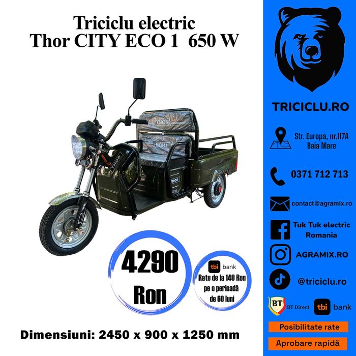 Triciclu electric Thor City Eco Blue Sky/Green Army Agramix