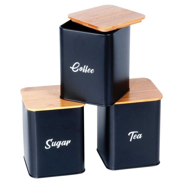 Комплект Кутия за Хляб и 3 буркани за съхранение на Кафе, Чай и Захар