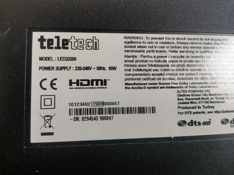 Vind tv teletech model LED32200