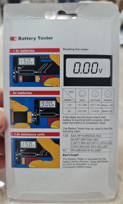 Тестер для щелочных и аккумуляторных батареек